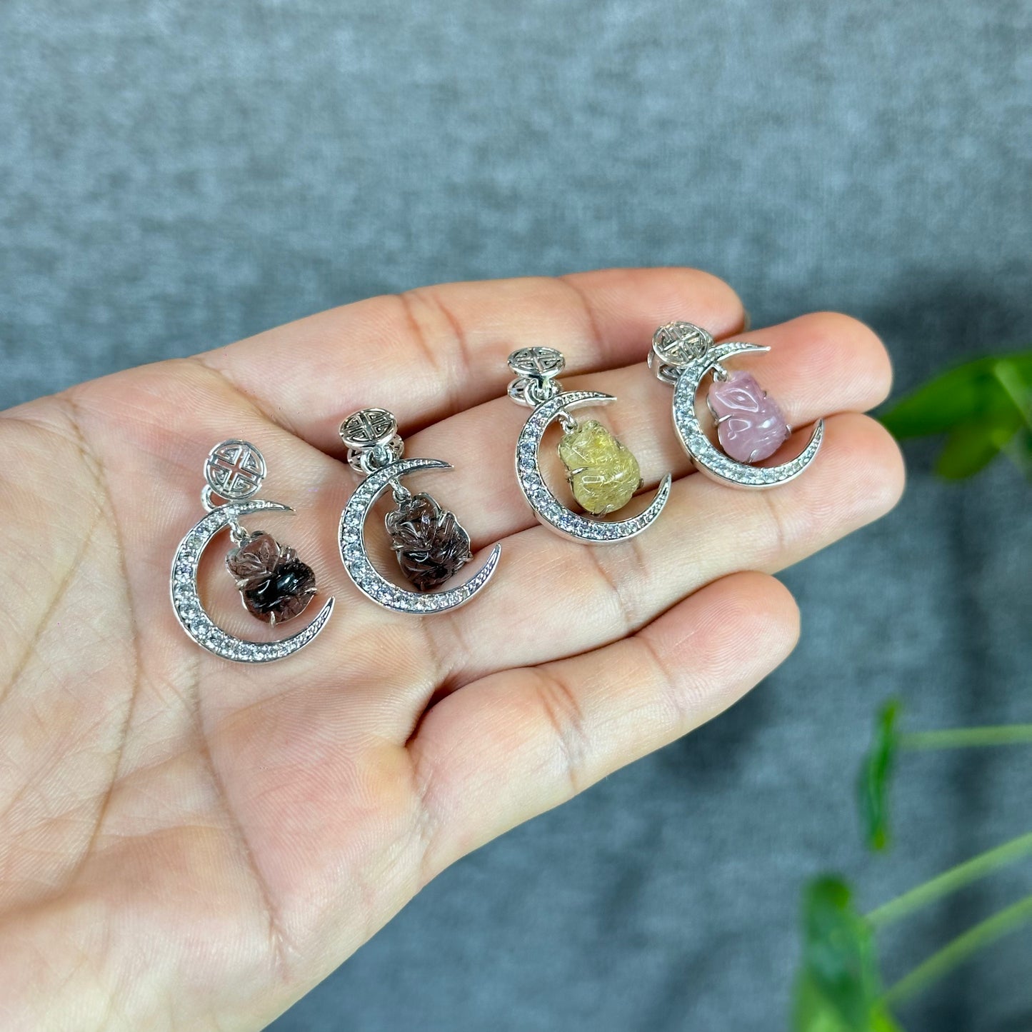 Ho Ly Rose Quartz Pendant In Moon Gold Platted Silver Setting