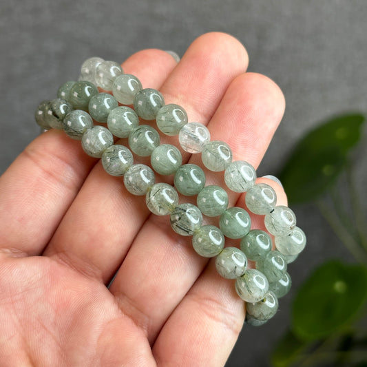 Green Rutilated Quartz Bracelet Size 7-7.5 mm