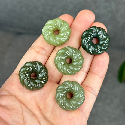 Natural Green Hetian Nephrite Jade Donut Charm