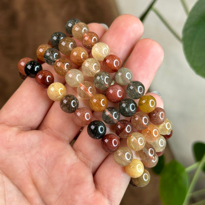 Dark Tri Colour Rutilated Quartz Bracelet Size 8.5 mm