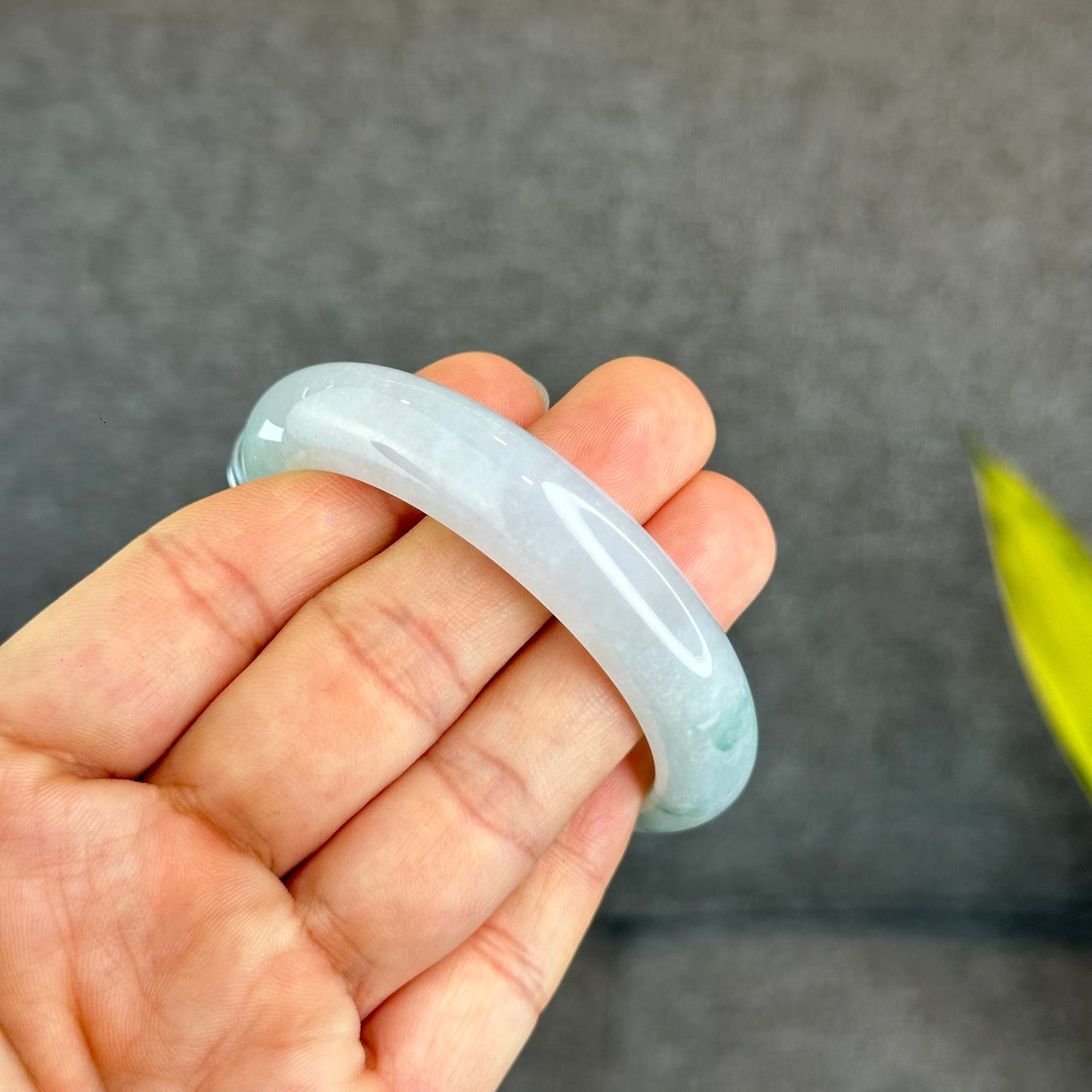 Natural Floating Floral Moss Green Semi Translucent Jadeite Jade VIP Bangle Leaf Style Size 54.8 mm