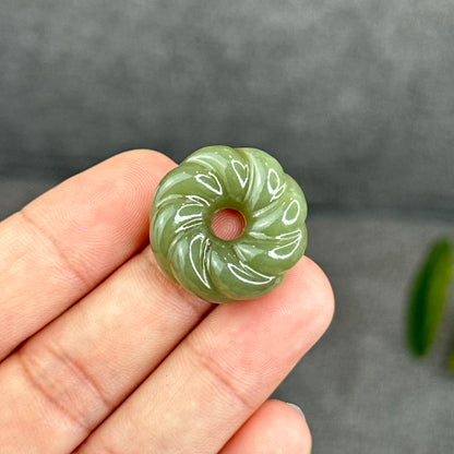 Natural Green Hetian Nephrite Jade Donut Charm