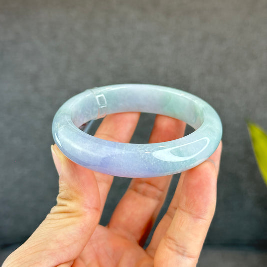 Natural Purple Light Green Jadeite Jade Bangle Leaf Style Size 57 mm