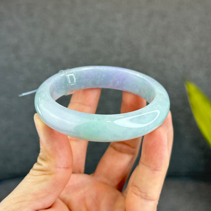 Natural Purple Light Green Jadeite Jade Bangle Leaf Style Size 57 mm