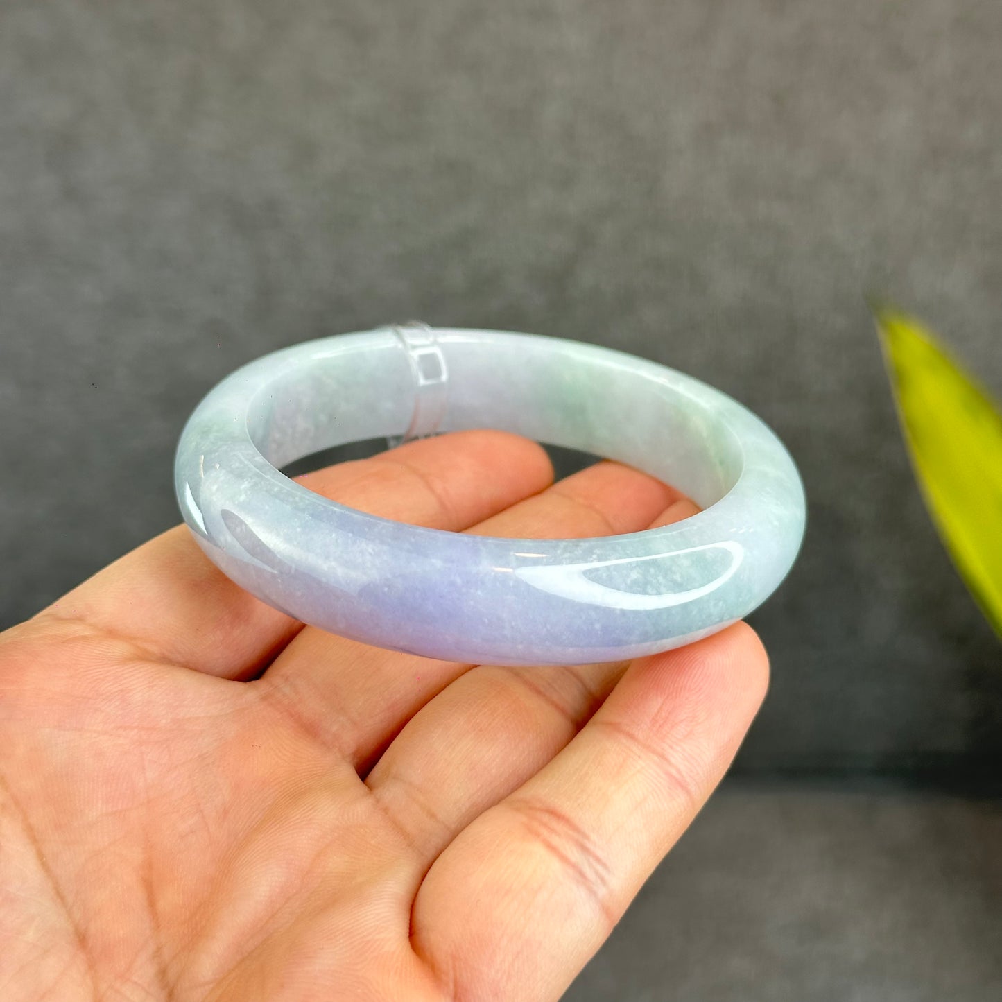 Natural Purple Light Green Jadeite Jade Bangle Leaf Style Size 57 mm