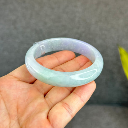 Natural Purple Light Green Jadeite Jade Bangle Leaf Style Size 57 mm