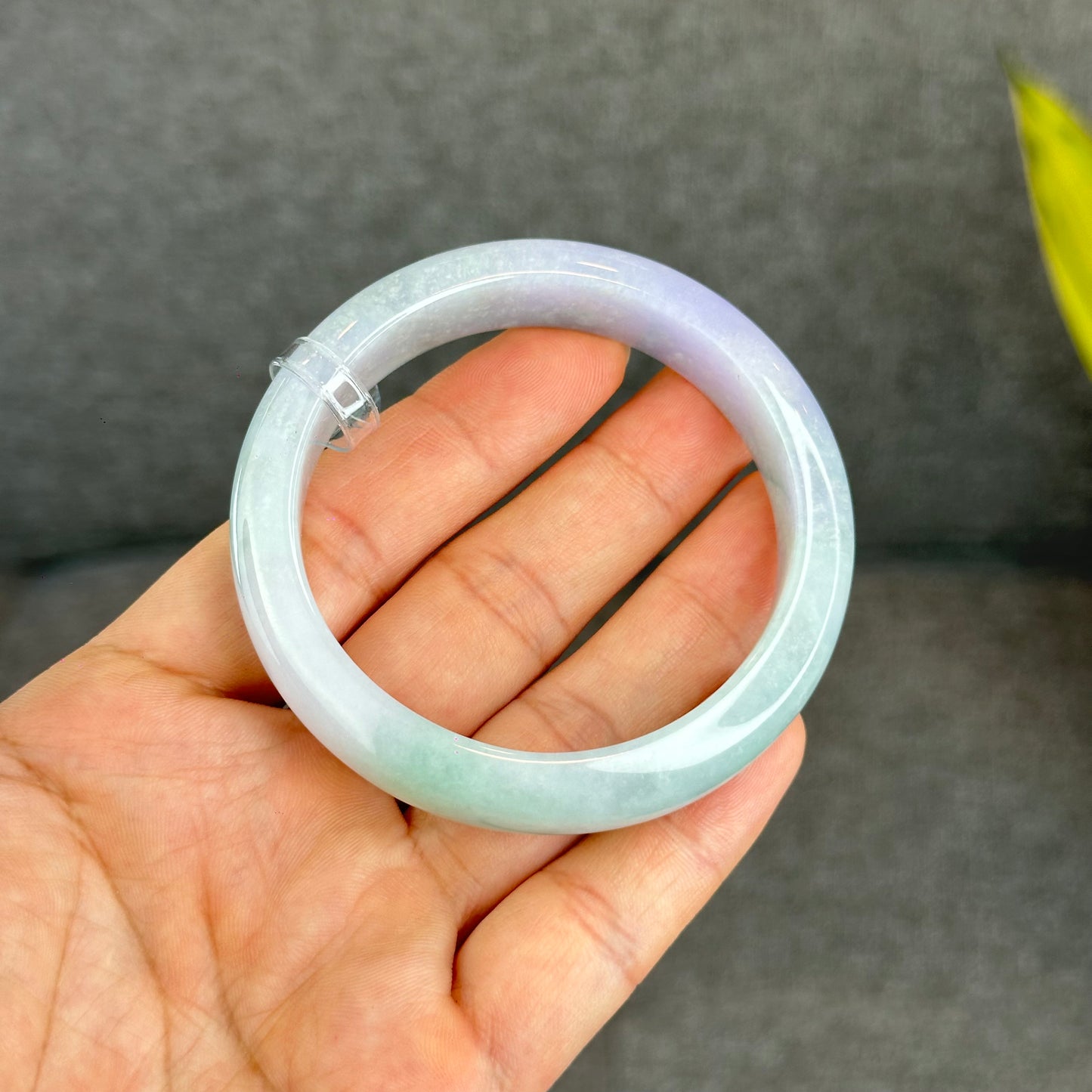 Natural Purple Light Green Jadeite Jade Bangle Leaf Style Size 57 mm