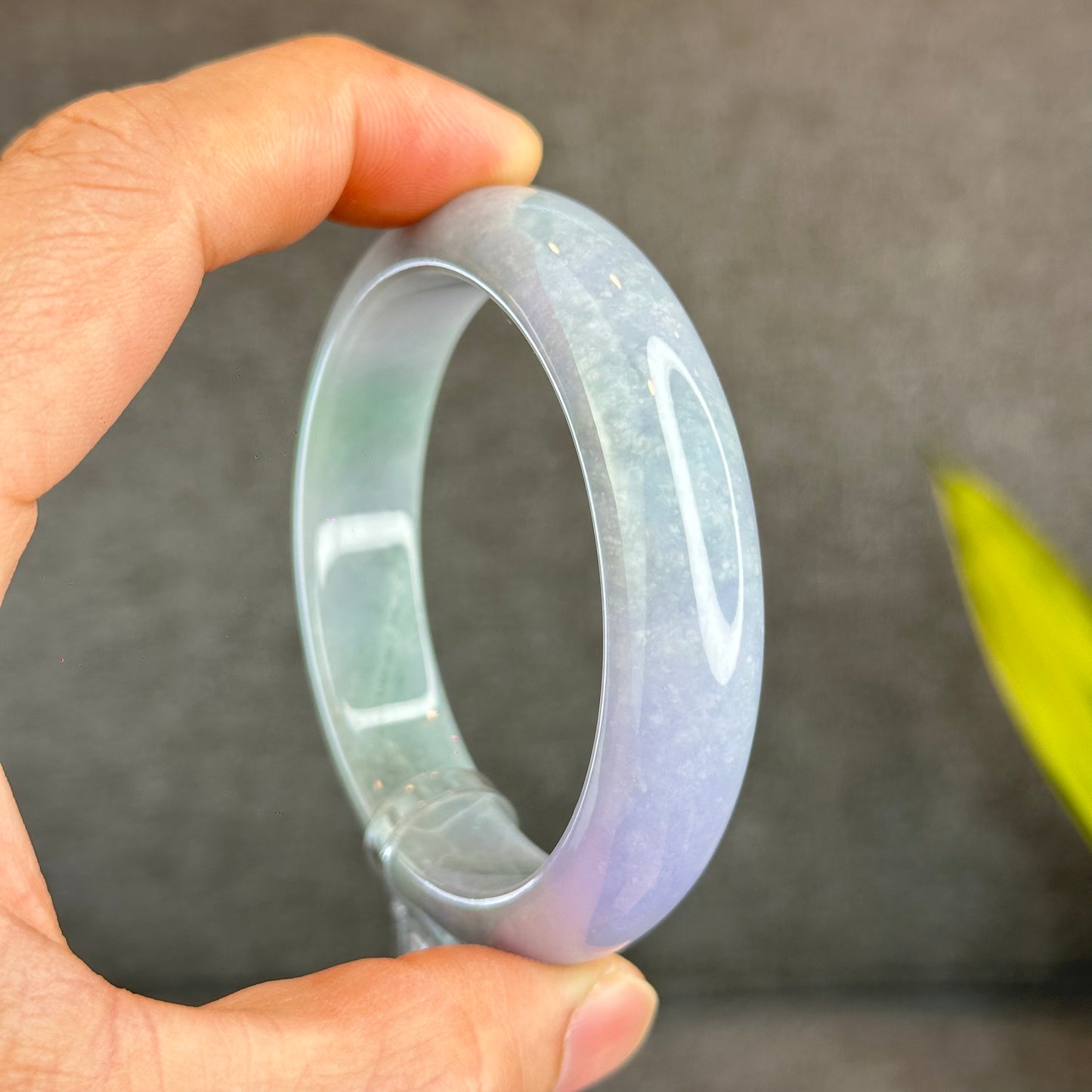 Natural Purple Light Green Jadeite Jade Bangle Leaf Style Size 57 mm