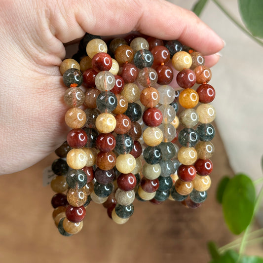 Dark Tri Colour Natural Rutilated Quartz Bracelet Size 8 mm