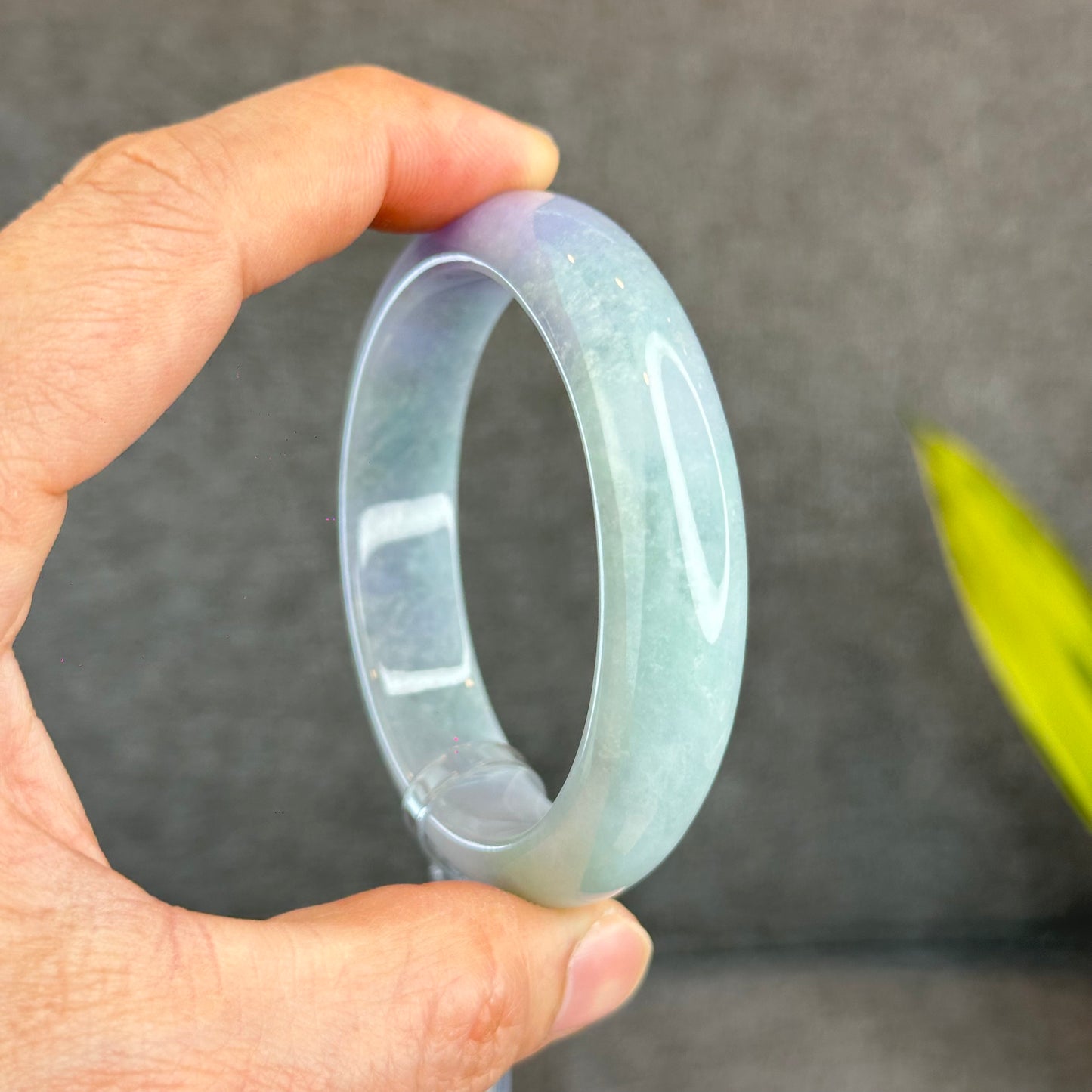 Natural Purple Light Green Jadeite Jade Bangle Leaf Style Size 57 mm