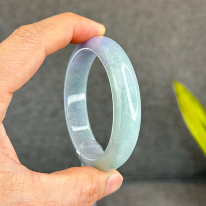Natural Purple Light Green Jadeite Jade Bangle Leaf Style Size 57 mm