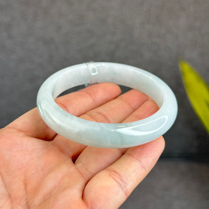 Natural Light Green Semi Translucent Jadeite Jade Bangle Leaf Style Size 58.5 mm