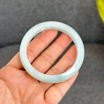 Natural Light Green Semi Translucent Jadeite Jade Bangle Leaf Style Size 58.5 mm
