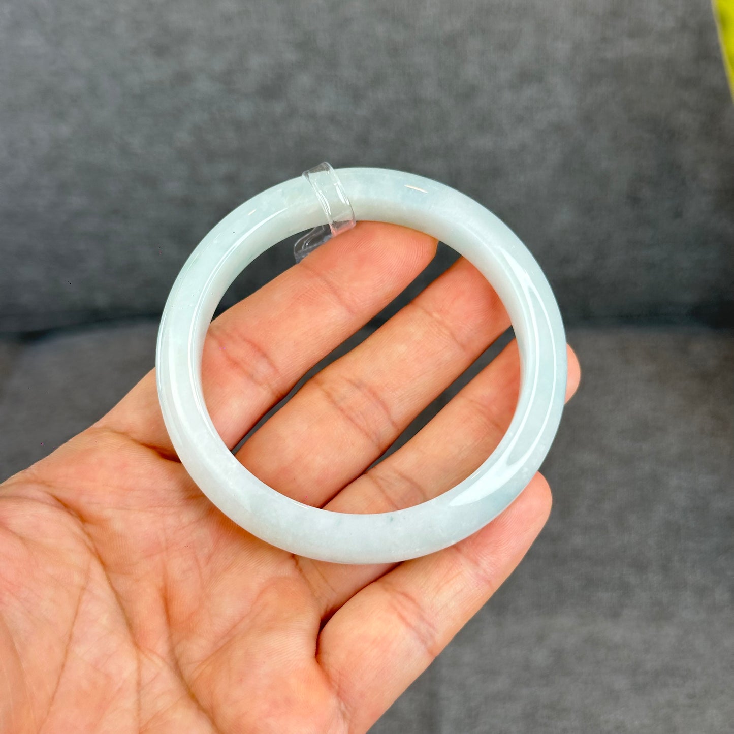 Natural Light Green Semi Translucent Jadeite Jade Bangle Leaf Style Size 58.5 mm