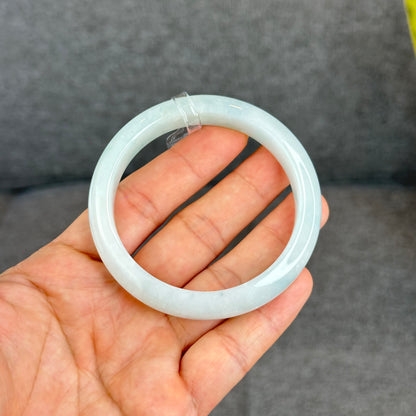 Natural Light Green Semi Translucent Jadeite Jade Bangle Leaf Style Size 58.5 mm