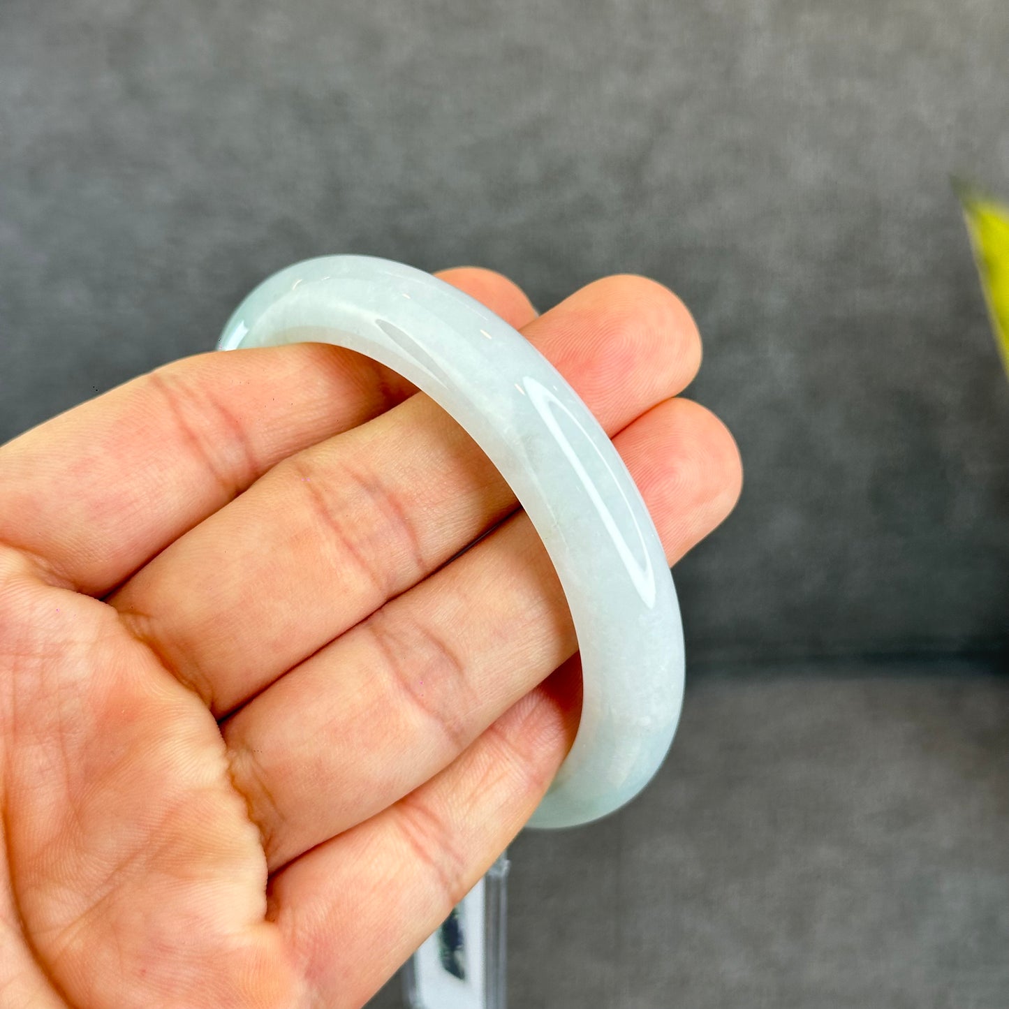 Natural Light Green Semi Translucent Jadeite Jade Bangle Leaf Style Size 58.5 mm