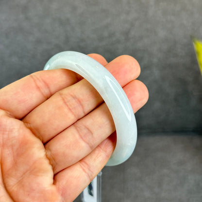 Natural Light Green Semi Translucent Jadeite Jade Bangle Leaf Style Size 58.5 mm