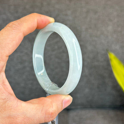 Natural Light Green Semi Translucent Jadeite Jade Bangle Leaf Style Size 58.5 mm