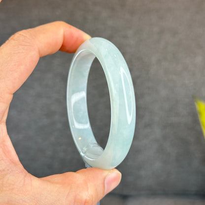 Natural Light Green Semi Translucent Jadeite Jade Bangle Leaf Style Size 58.5 mm