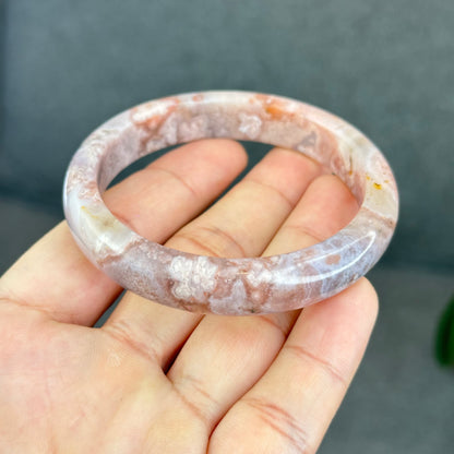 Natural Floral Agate with Pink Amethyst Bangle Leaf Style Size 56.5 mm