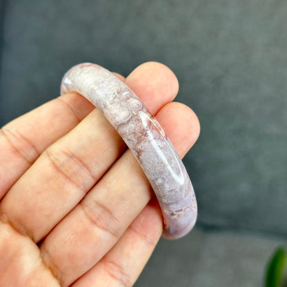 Natural Floral Agate with Pink Amethyst Bangle Leaf Style Size 56.5 mm