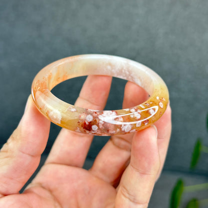 Natural Translucent Floral Agate Bangle Leaf Style Size 55 mm
