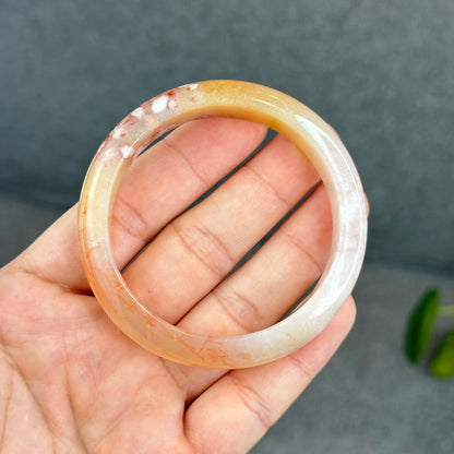 Natural Translucent Floral Agate Bangle Leaf Style Size 55 mm