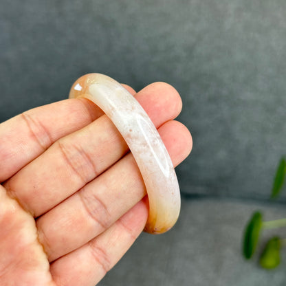 Natural Translucent Floral Agate Bangle Leaf Style Size 55 mm