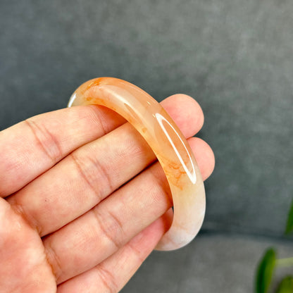 Natural Translucent Floral Agate Bangle Leaf Style Size 55 mm