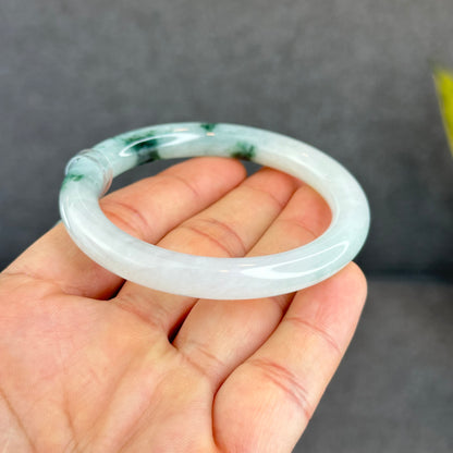 Natural Floating Floral Moss Green Semi Translucent Jadeite Jade VIP Bangle Chopstick Style Size 54 mm