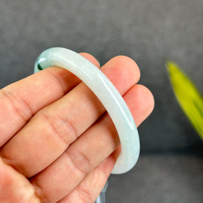 Natural Floating Floral Moss Green Semi Translucent Jadeite Jade VIP Bangle Chopstick Style Size 54 mm