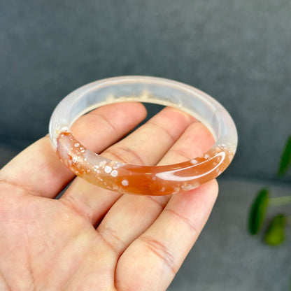 Natural Translucent Floral Agate Bangle Leaf Style Size 56 mm
