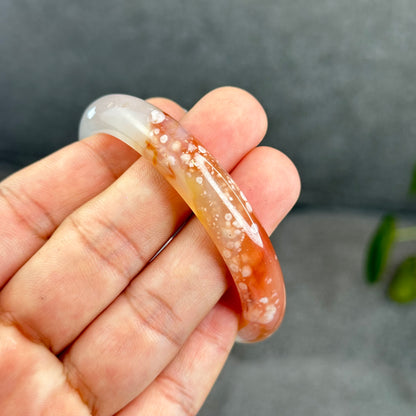 Natural Translucent Floral Agate Bangle Leaf Style Size 56 mm