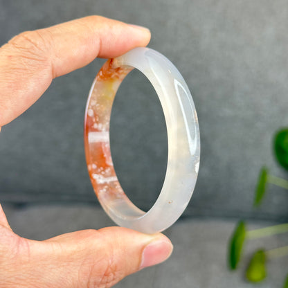 Natural Translucent Floral Agate Bangle Leaf Style Size 56 mm