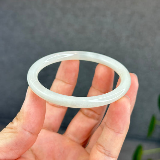 Natural Light White Lotus Root Hetian Nephrite Jade Bangle Chopstick Style Size 56 mm