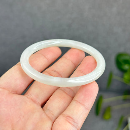 Natural Light White Lotus Root Hetian Nephrite Jade Bangle Chopstick Style Size 56 mm