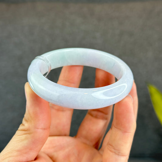 Natural Light Green Purple Jadeite Jade Bangle Leaf Style Size 55.8 mm
