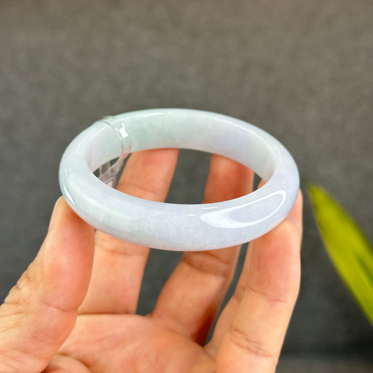Natural Light Green Purple Jadeite Jade Bangle Leaf Style Size 55.8 mm