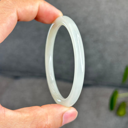 Natural Light White Lotus Root Hetian Nephrite Jade Bangle Chopstick Style Size 56 mm