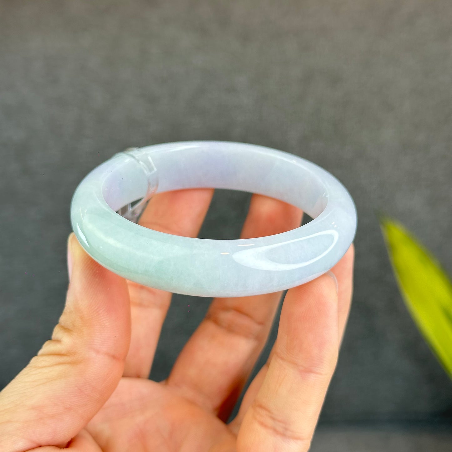 Natural Light Green Purple Jadeite Jade Bangle Leaf Style Size 55.8 mm