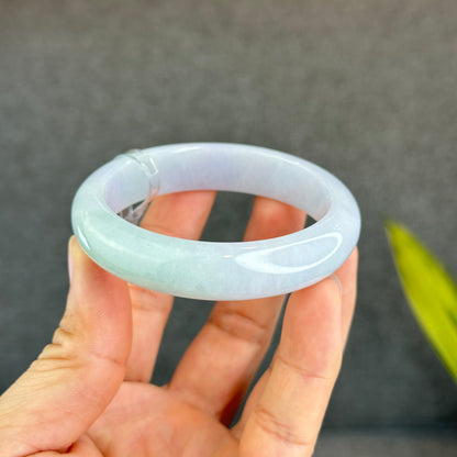 Natural Light Green Purple Jadeite Jade Bangle Leaf Style Size 55.8 mm