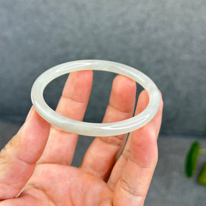 Natural Dark White Lotus Root Hetian Nephrite Jade Bangle Chopstick Style Size 58 mm