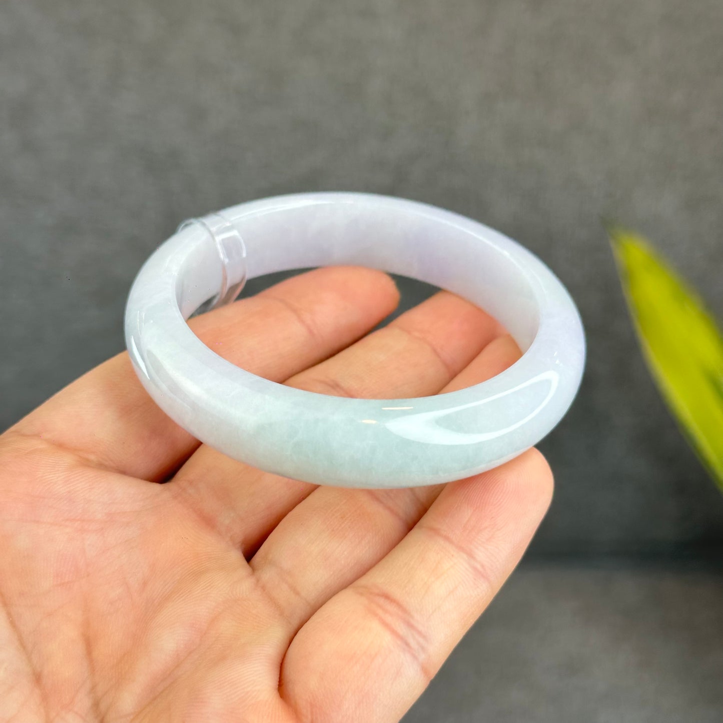 Natural Light Green Purple Jadeite Jade Bangle Leaf Style Size 55.8 mm