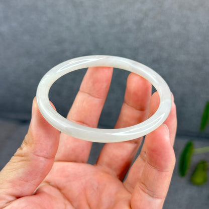 Natural Dark White Lotus Root Hetian Nephrite Jade Bangle Chopstick Style Size 58 mm