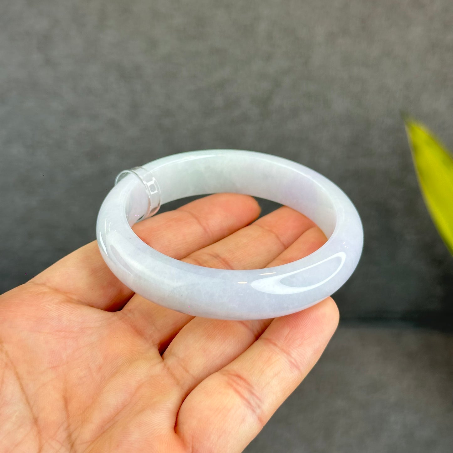 Natural Light Green Purple Jadeite Jade Bangle Leaf Style Size 55.8 mm