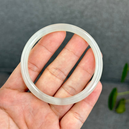 Natural Dark White Lotus Root Hetian Nephrite Jade Bangle Chopstick Style Size 58 mm