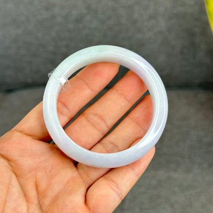 Natural Light Green Purple Jadeite Jade Bangle Leaf Style Size 55.8 mm