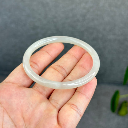 Natural Dark White Lotus Root Hetian Nephrite Jade Bangle Chopstick Style Size 58 mm