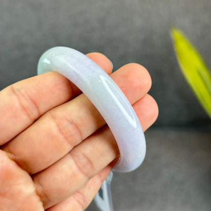 Natural Light Green Purple Jadeite Jade Bangle Leaf Style Size 55.8 mm