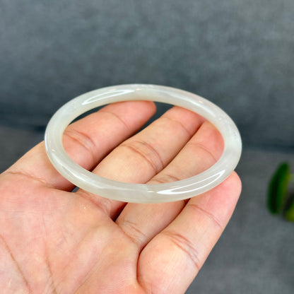 Natural Dark White Lotus Root Hetian Nephrite Jade Bangle Chopstick Style Size 58 mm